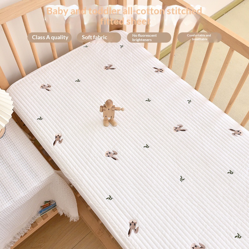 Cotton Class A Fitted Sheet With Cartoon Quilting And Embroidery Kindergarten Nap… — image 1