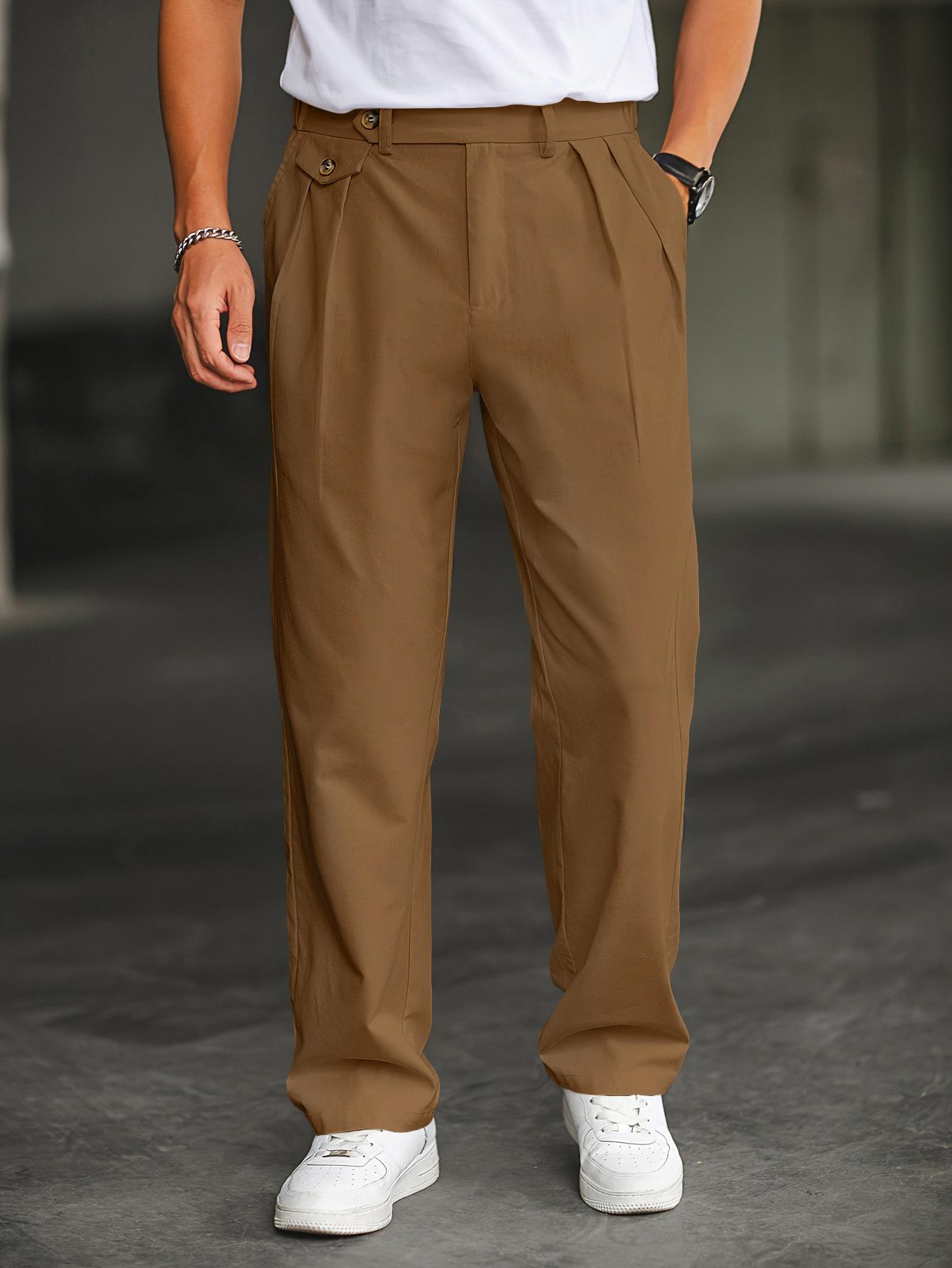 Linen-blend Relaxed-fit Straight-leg Casual Pants With Double Pleats