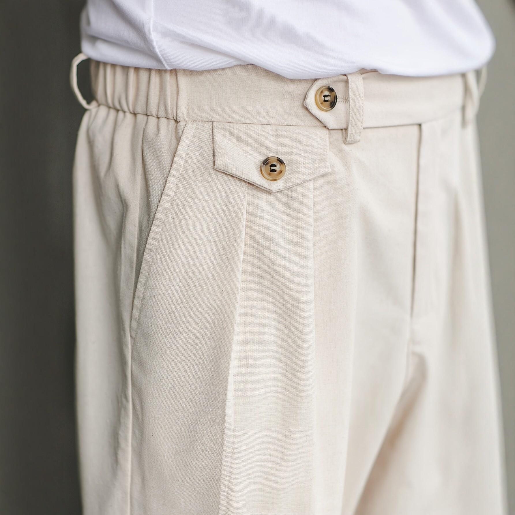 Linen-blend Relaxed-fit Straight-leg Casual Pants With Double Pleats