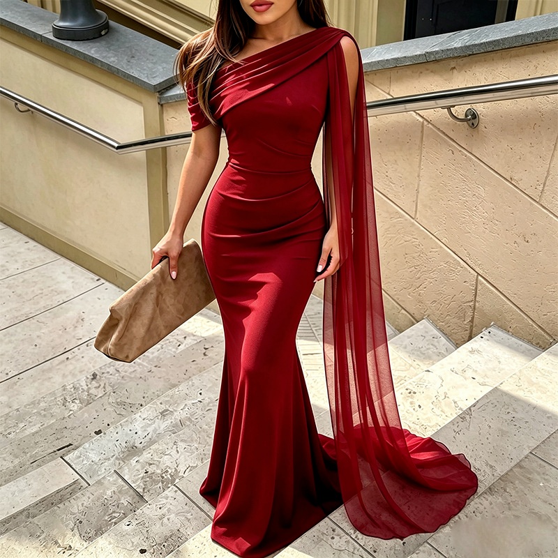 One Shoulder Sleeveless Slim Dress Solid Color