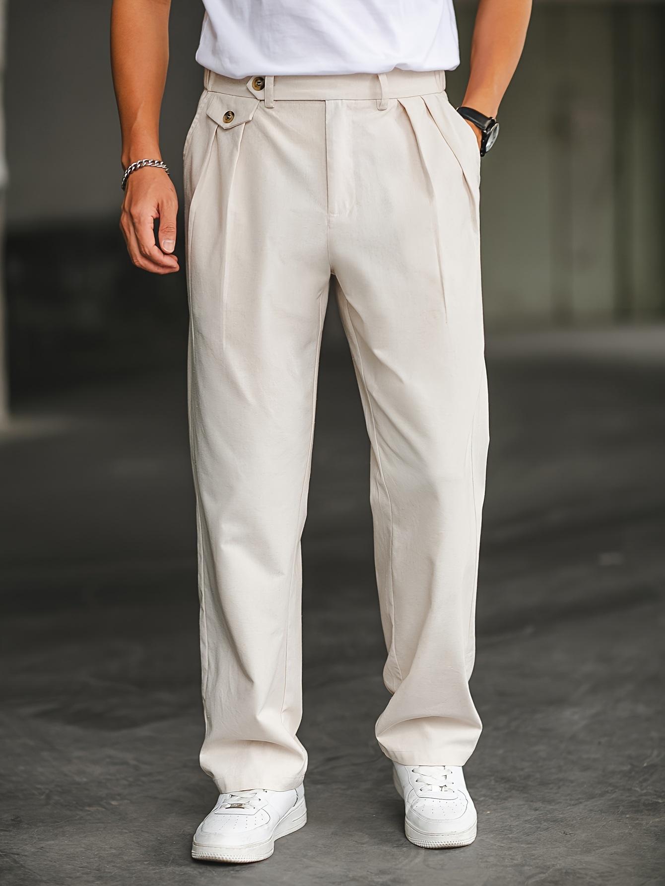 Linen-blend Relaxed-fit Straight-leg Casual Pants With Double Pleats