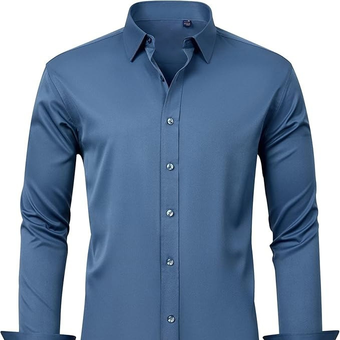 Four-way Stretch Mens Long-sleeve Solid-color Shirt