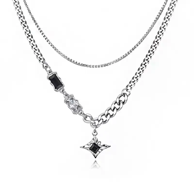 Starlight Square Diamond Double Layer Necklace Female