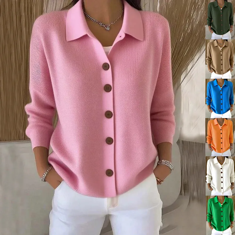 Women's Knitted Lapel Cardigan Sweater Button Front Long Sleeve Coat Casual Outerwear