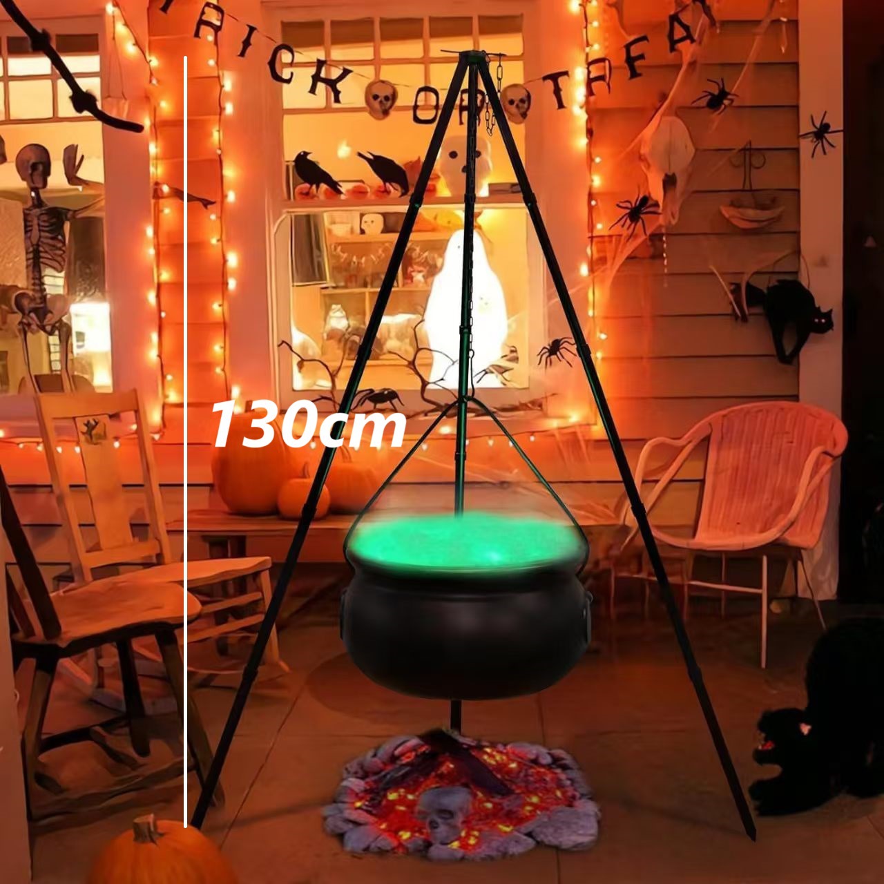 Tripod Cauldron Lantern Decoration With A Skull Motif