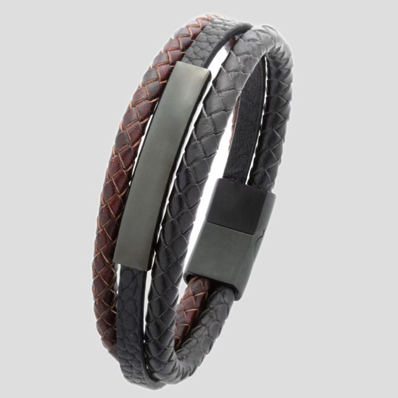 Men's Simple Woven Leather Bracelet With Magnetic Clasp