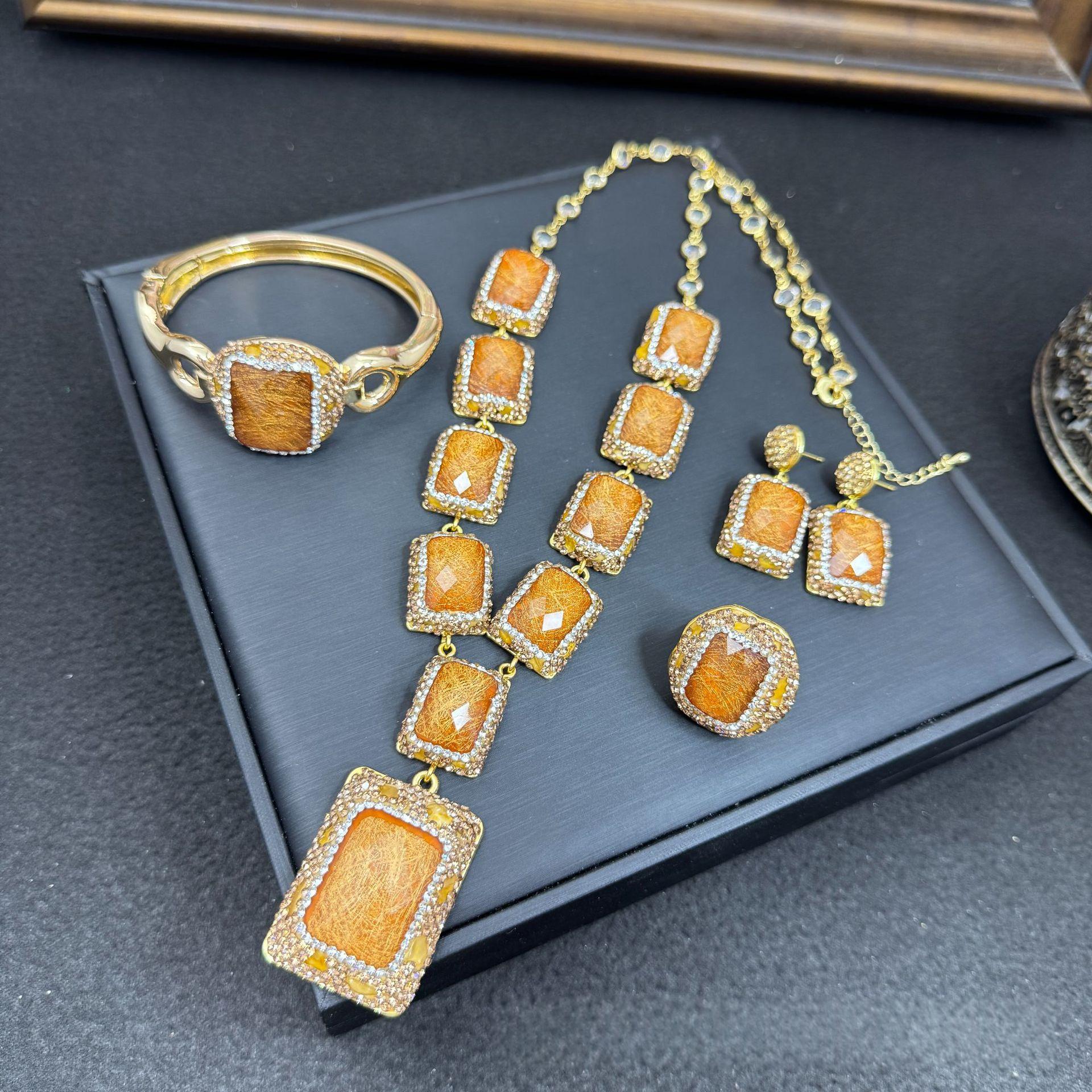 Light Luxury Full-diamond Ring Earring And Necklace Set