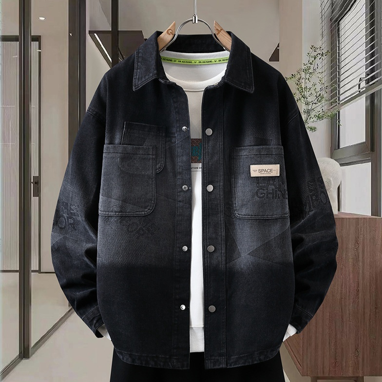 Loose Gradient Casual Jacket Hooded Denim Workwear