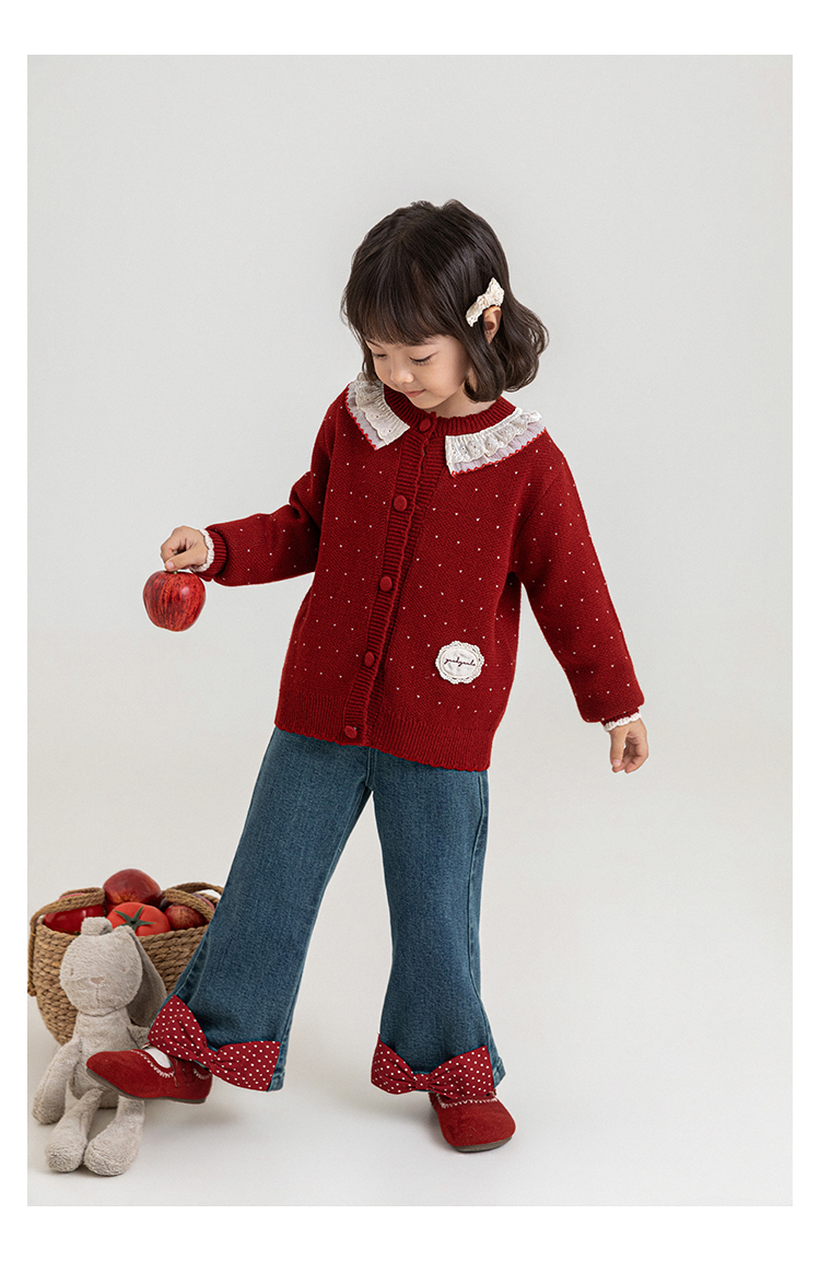 Girls' Children's Polka-dot Bow Flare Pants