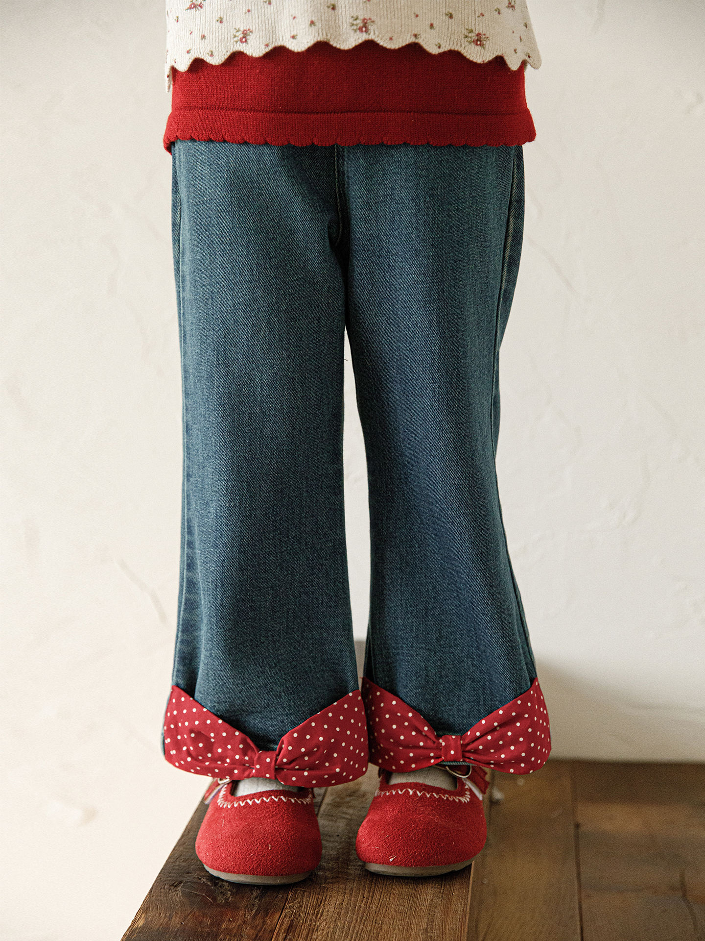 Girls' Children's Polka-dot Bow Flare Pants