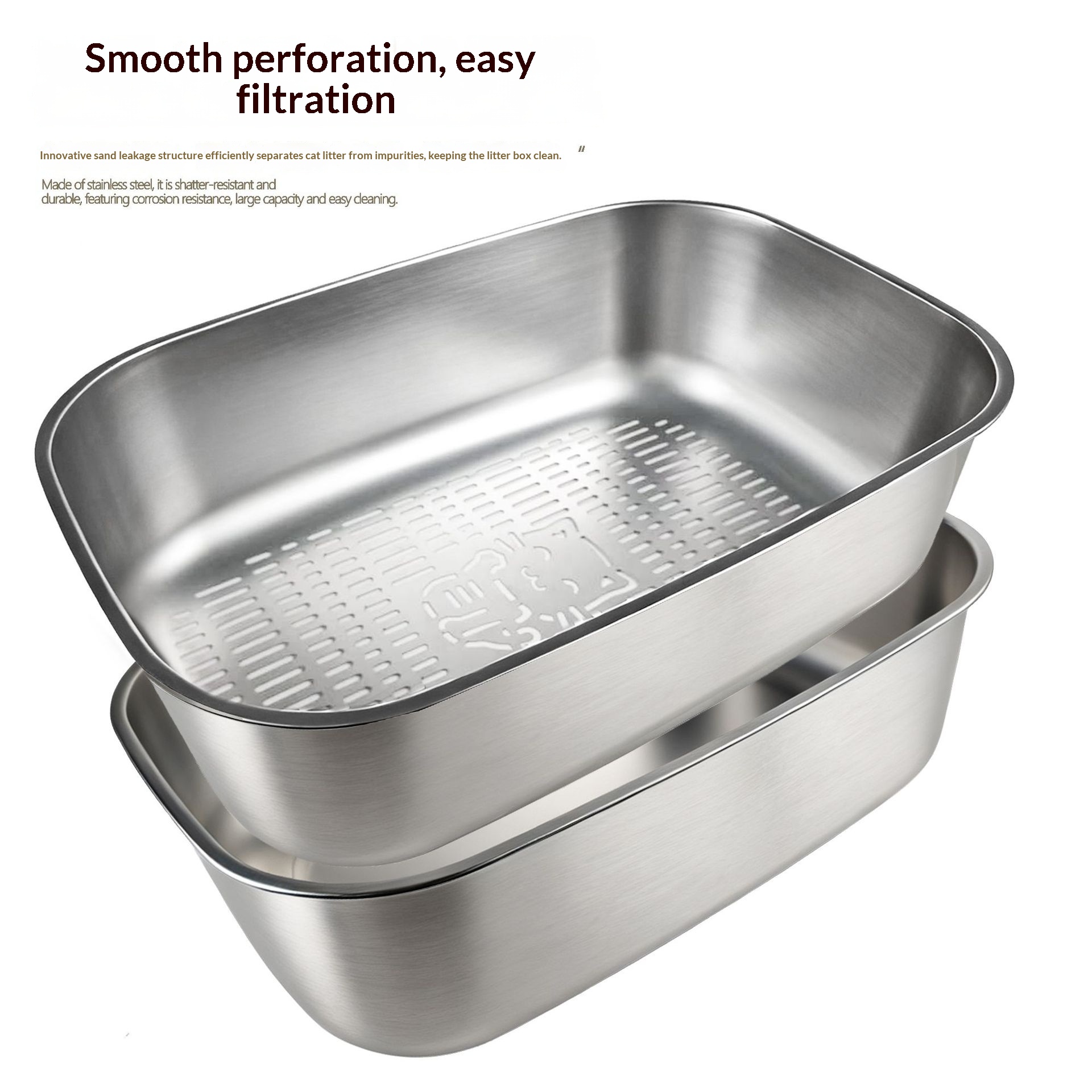 Stainless Steel Elevated Open-style Cat Litter Box With Splash Guard