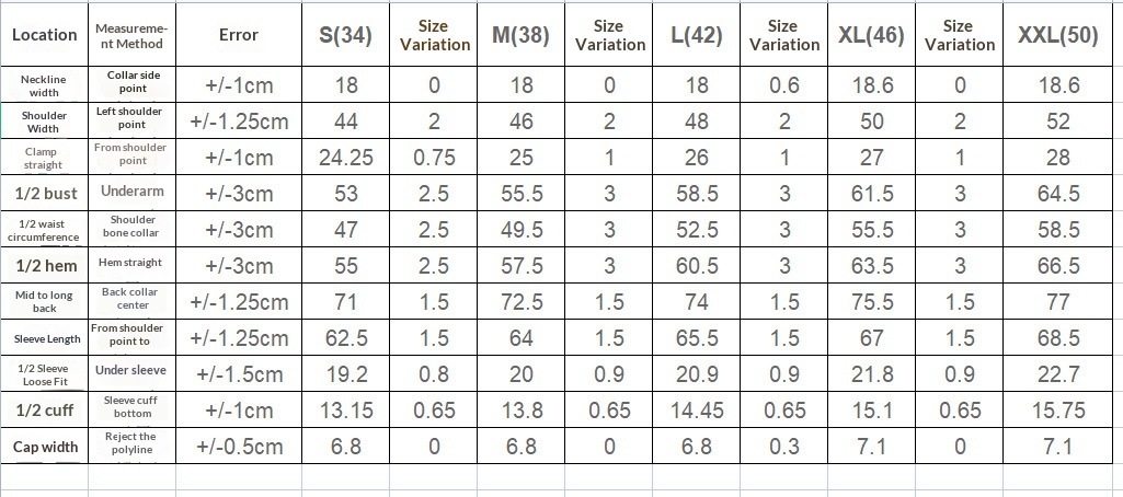 Men's Printed Double-Button Jacket - Size Chart