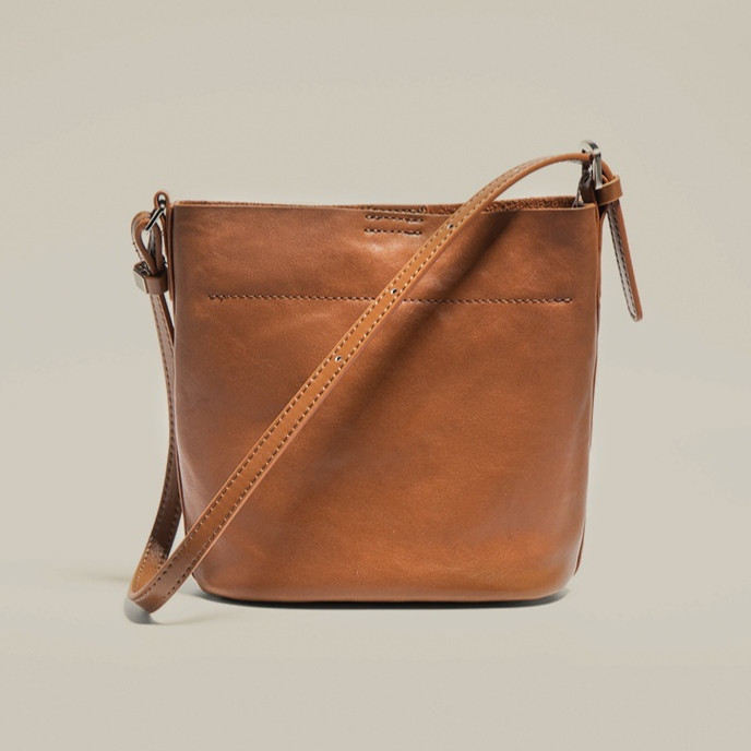 Leather Crossbody Bucket Bag