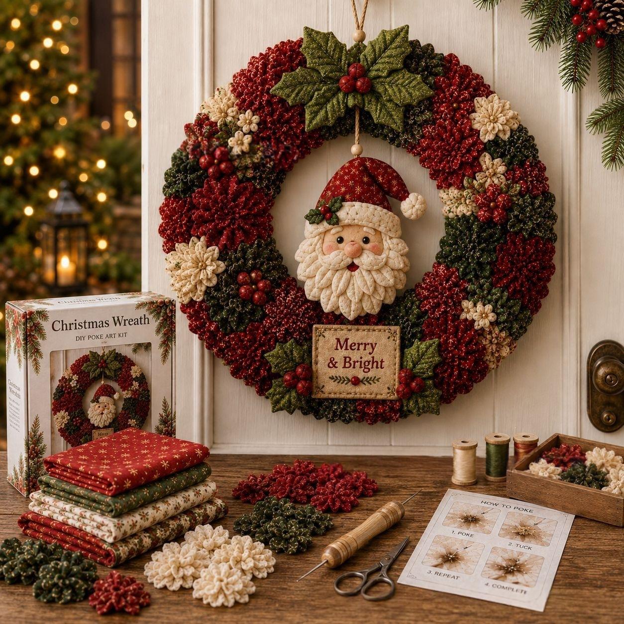 Christmas Fabric Punch Needle Wreath DIY Kit