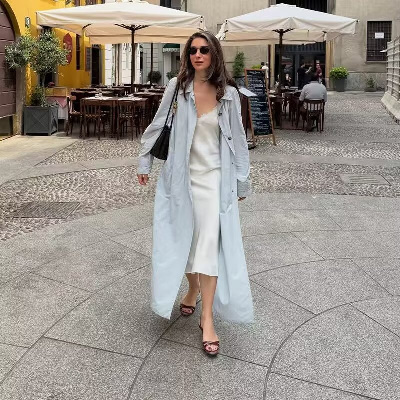 French-collared Buttoned Trench Coat With A Belt