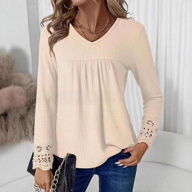 Waffle-knit Lace-panelled Womens Top