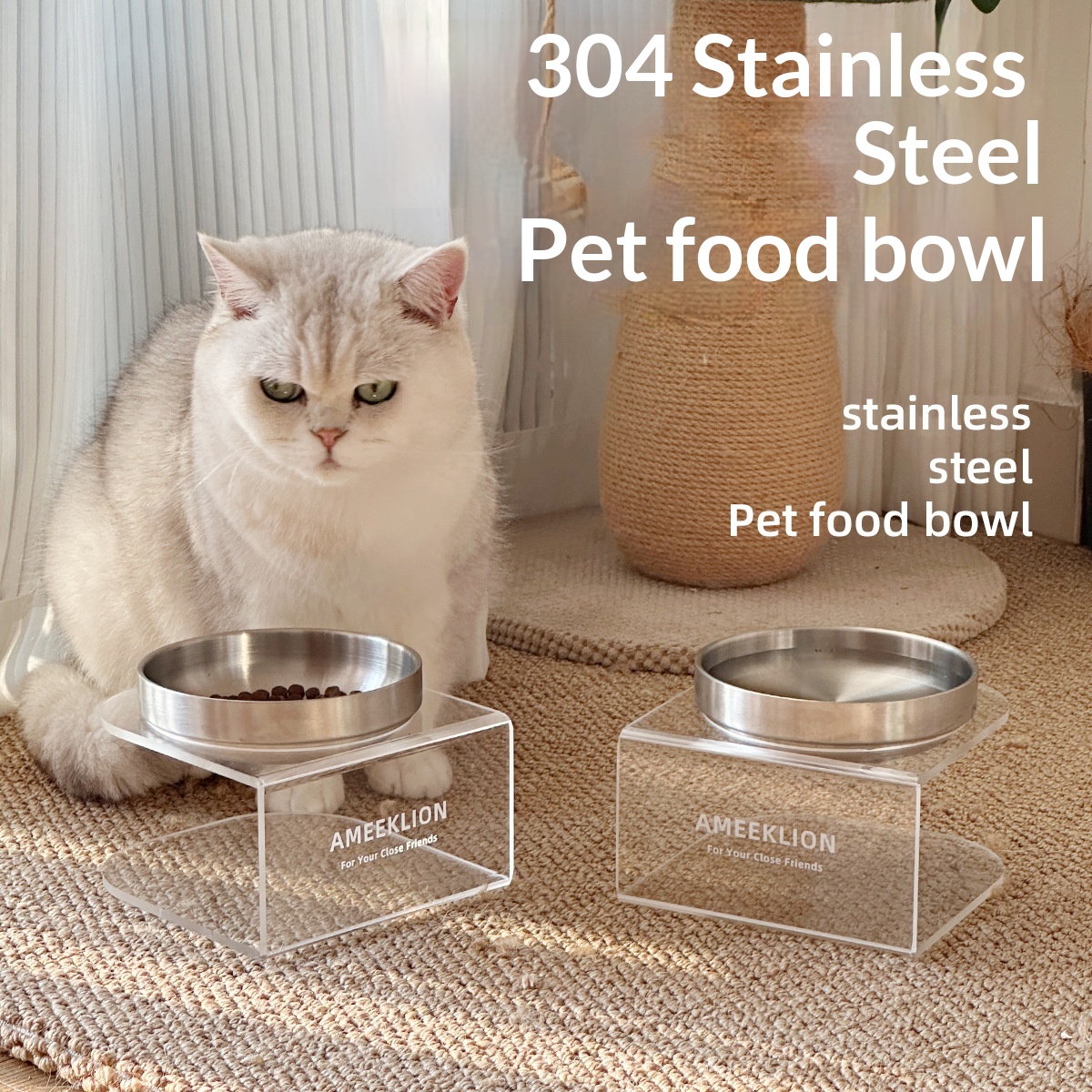 Stainless Steel Cat Bowl With A Raised Acrylic Stand Dog Bowl Large-diameter Pet Water Bowl And Food Bowl