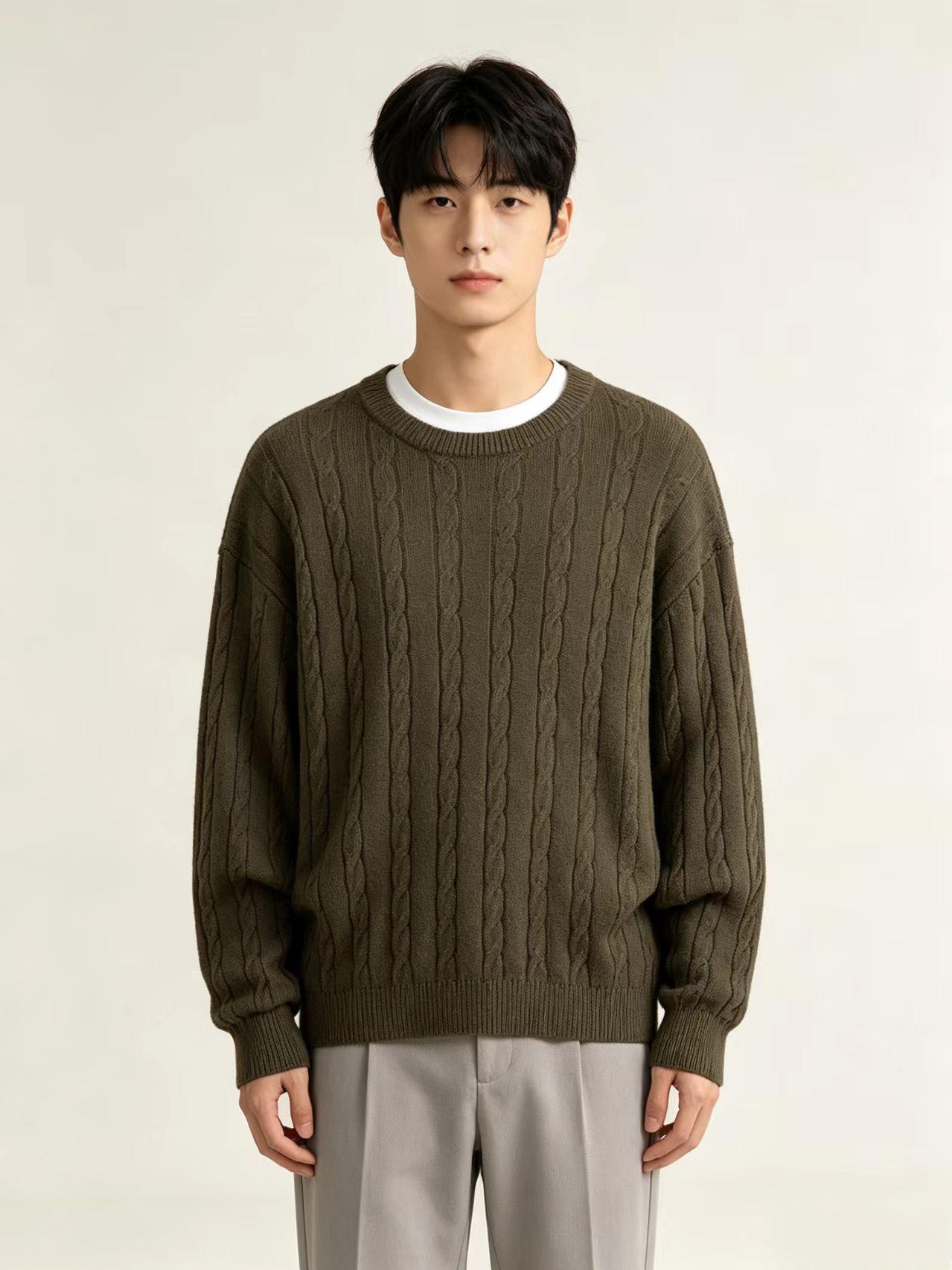 Cable-Knit Round-Neck Sweater