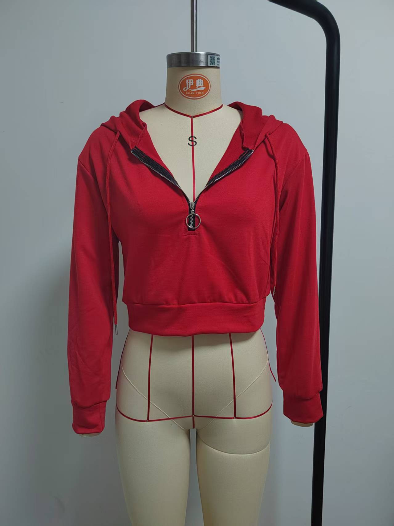 Women's Half-Zip Hooded Crop Sweatshirt in Yellow