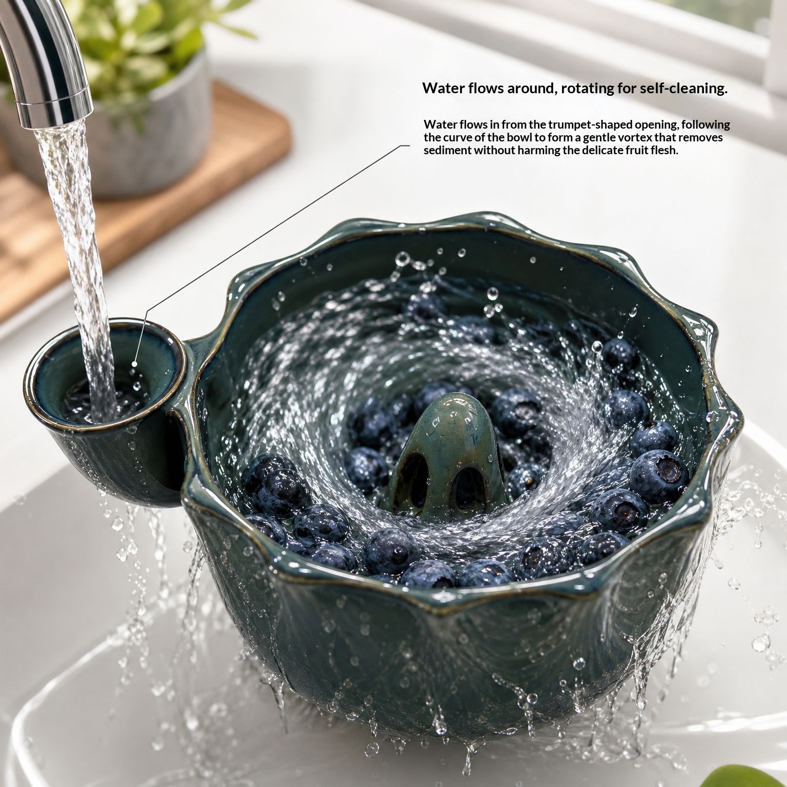 Automatic Rotating Ceramic Fruit And Berry Draining Bowl For Home Use