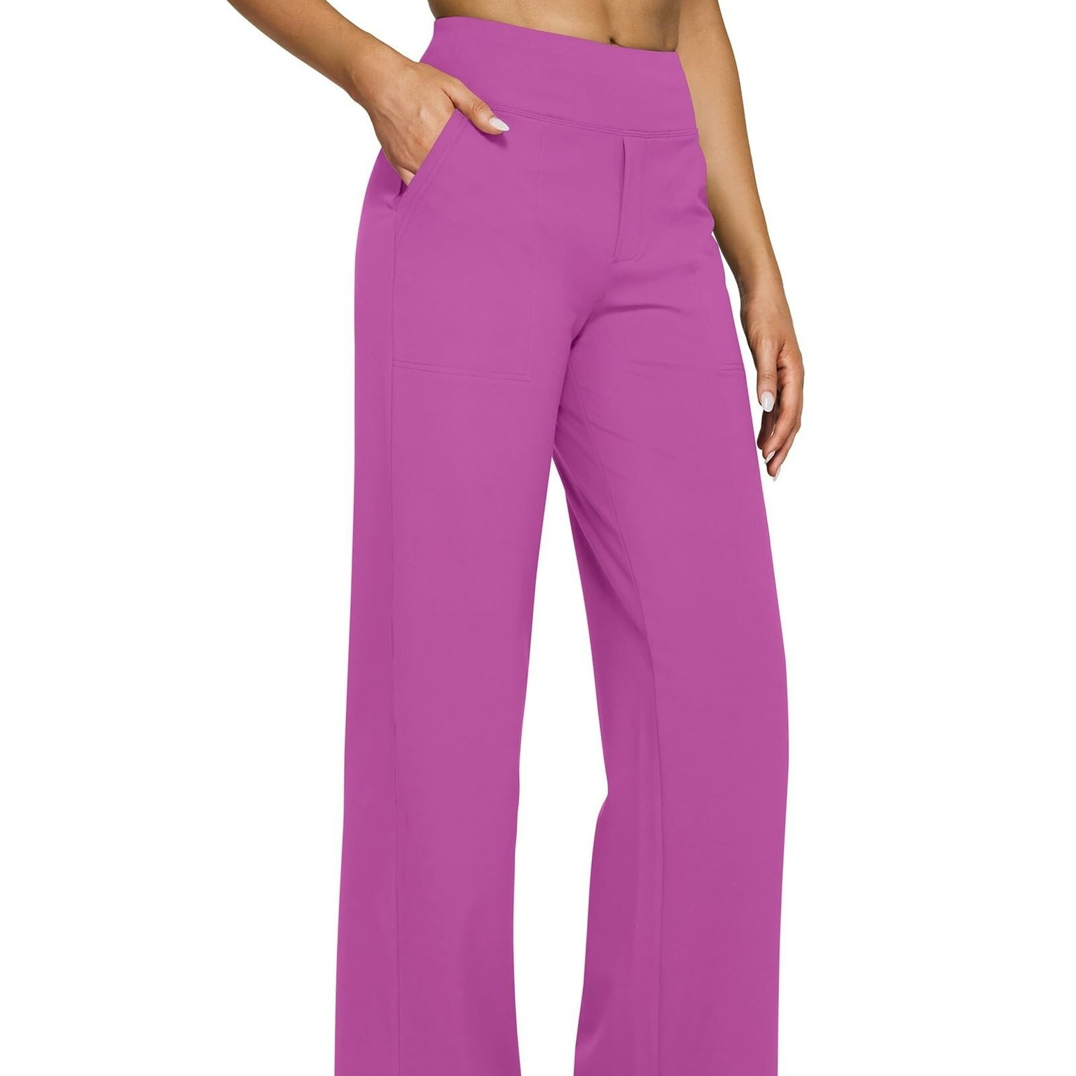 High-waisted Straight-leg Pants With Loose Pockets