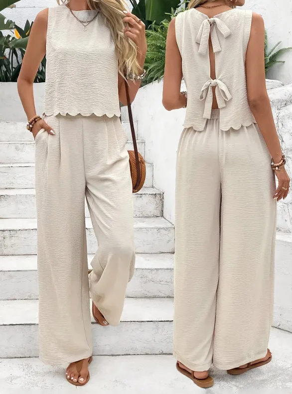 Summer Women's Sleeveless Tank Top Casual Long Pants 2 Piece Outfit, European American Fashion New Set