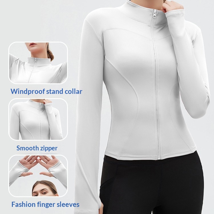 Long-sleeve Zippered Slim-fit Stand-collar Top