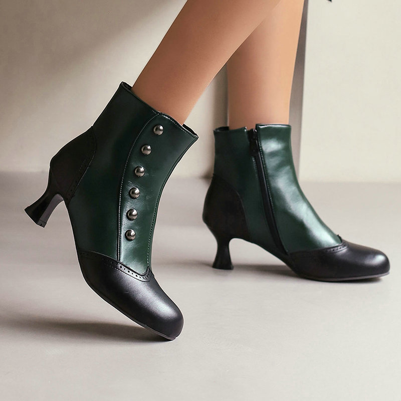 Women's Studded, Color-blocked Block-heeled Ankle Boots
