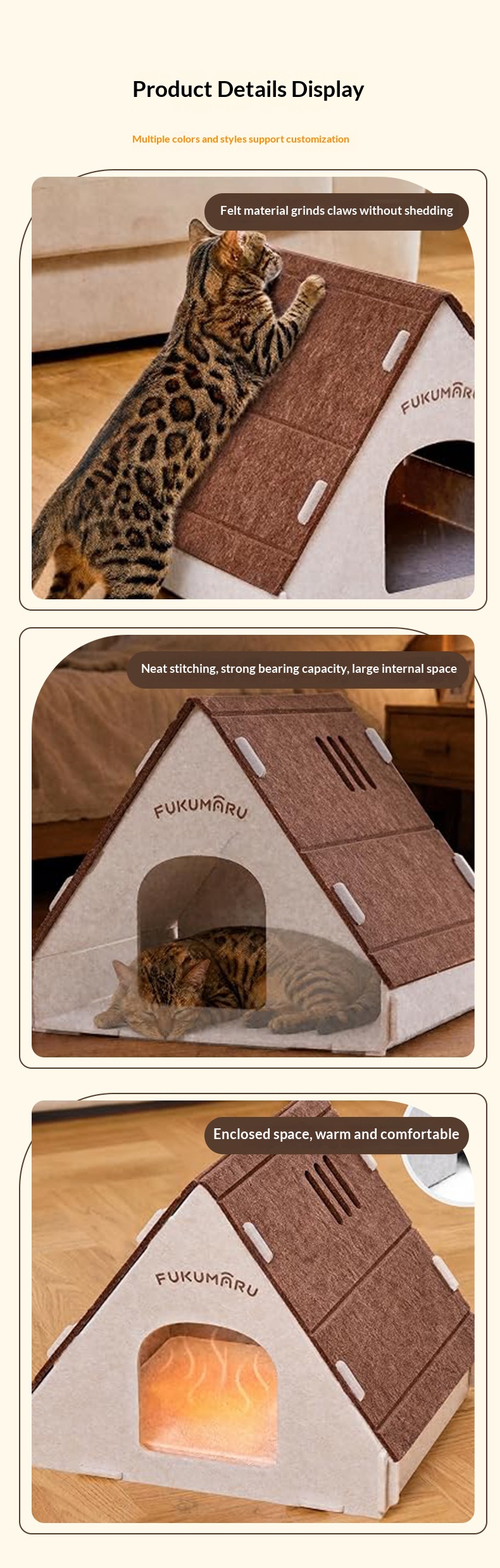 Cat Bed, Felt Pet Bed, New-style Small House Cat Bed, Tent detail photo 10
