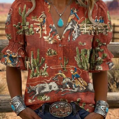Fashionable Women's Printed Short-sleeve Top