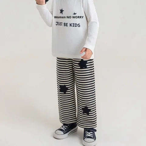 Kids' Autumn Star-striped Loose-fitting Straight-leg Pants