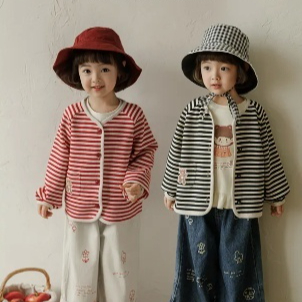 Children's Striped V-Neck Knitted Cotton Cardigan Long-Sleeve Casual Jacket