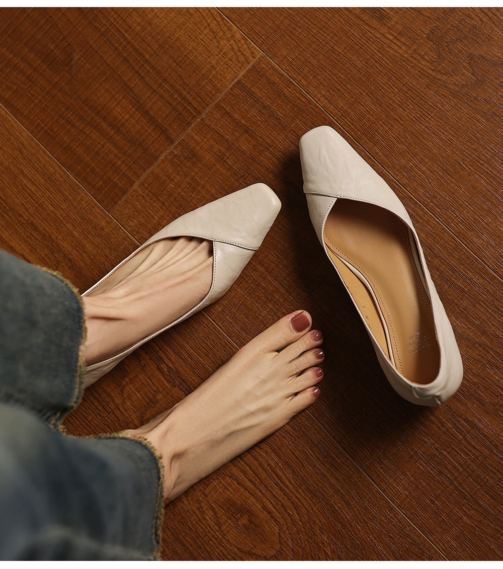 Women's Vintage Leather Shoes With A Square Toe And Sheepskin Upper Cfaefe75 9337 43af Acd2 6117bfa3bd76