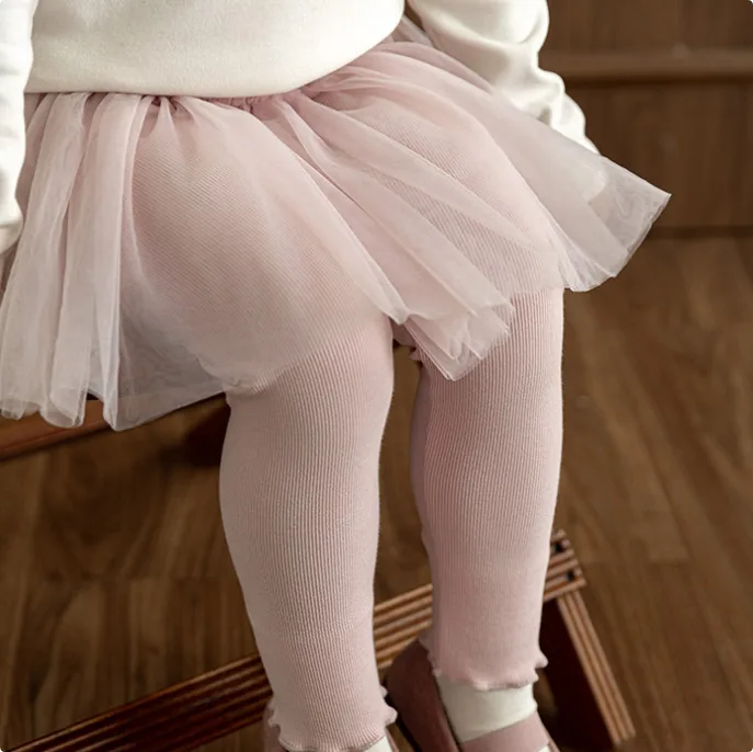 Girls' Mesh Ballet Leggings with Ruffled Trim