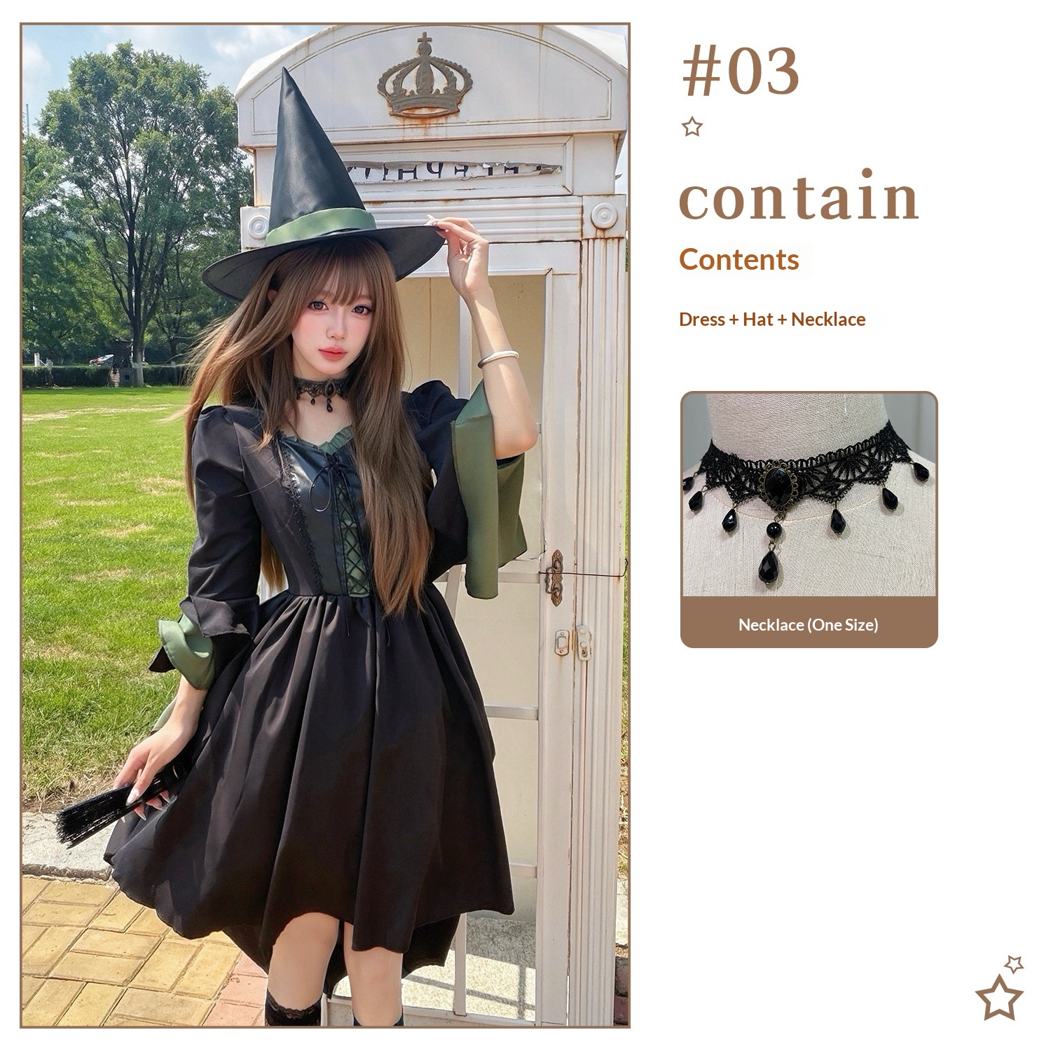 Color: Dress Hat Neckwear, Size: M - Halloween Costume Black Gothic-style Dress With A Witchs Hat
