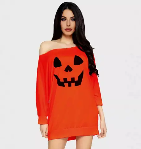 Pumpkin Floral Print Long Sleeve Pullover T-shirt Top