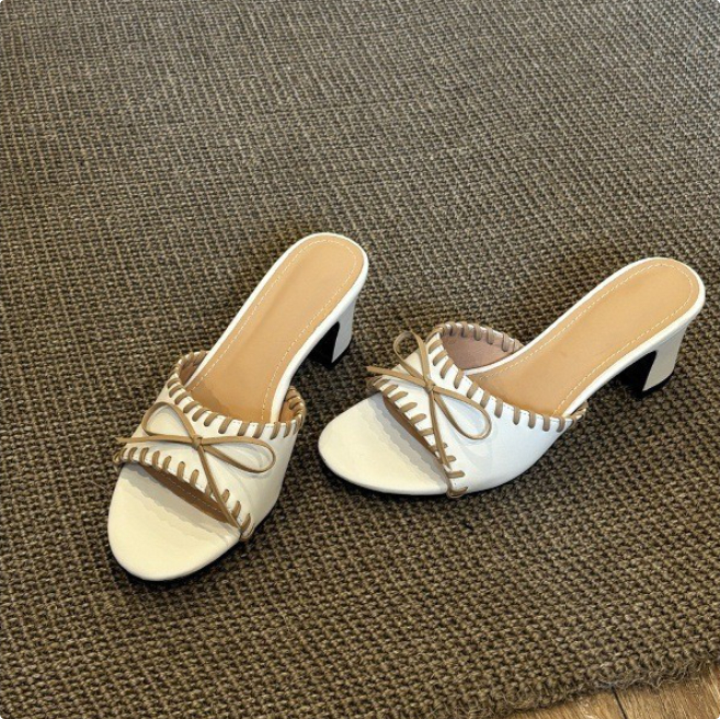 Retro Bow-knot High-heeled Woven Slide Sandals