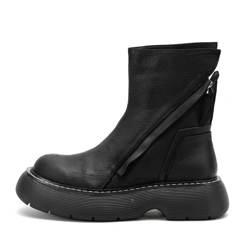 Genuine Leather Height Increasing Mid Calf Boots - Personalized Casual Short Ankle Boots For Women Winter Fashion Footwear