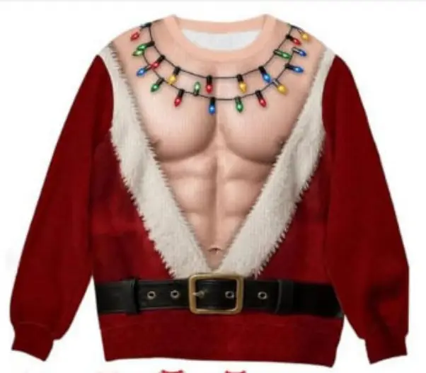 Santa Claus Printed Round Neck Long Sleeve Sweater For Men