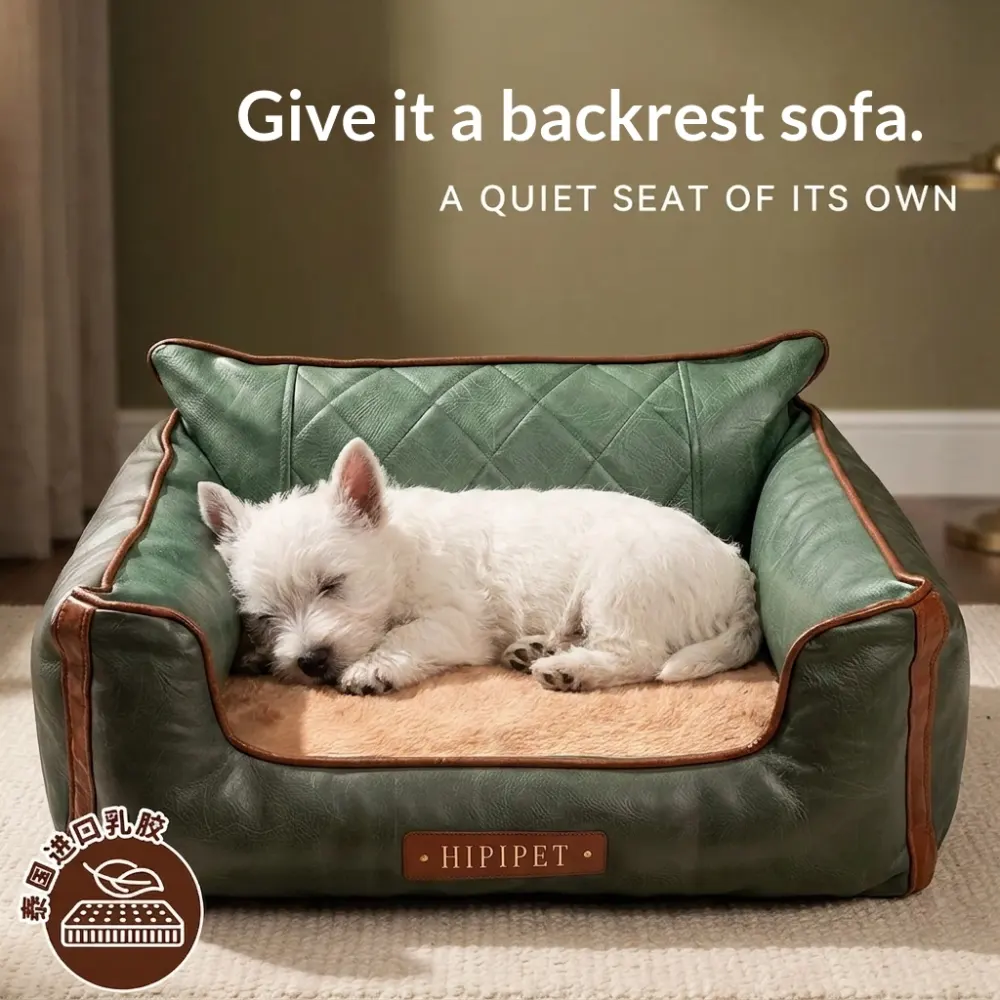 Pet Bed with a Leather Backrest Dog and Cat