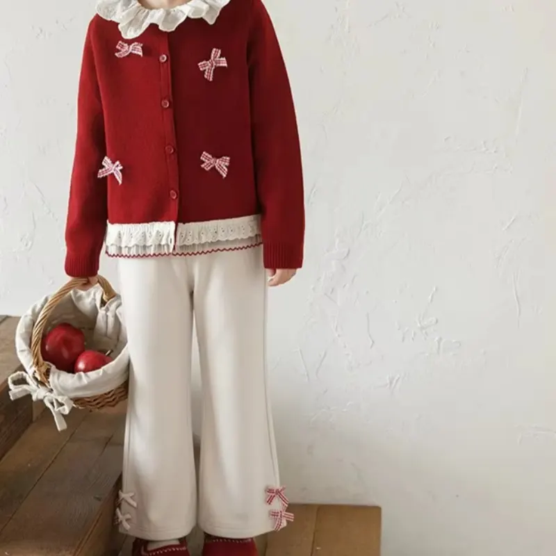 Girls' Flared Pants with Bow-knot Elastic Waist