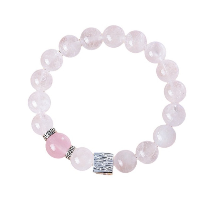 Natural White Phantom And Rose Quartz Bead Bracelet