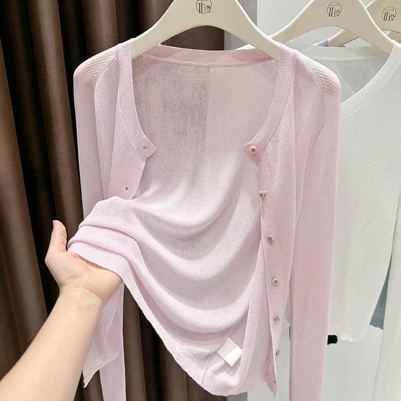 Women's Solid Color Ice-Cool Silk Summer Sun-Protective Cardigan Knitted Jacket