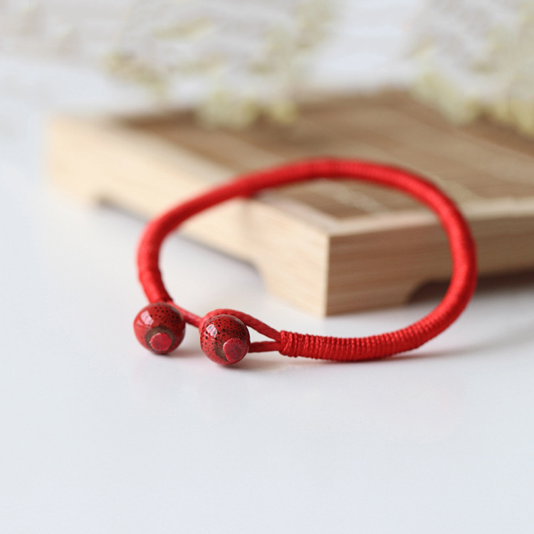 Year Red Rope Bracelet Men And Women Transfer Safe Ceramic Handmade Jewelry Bracelet Ethnic Style