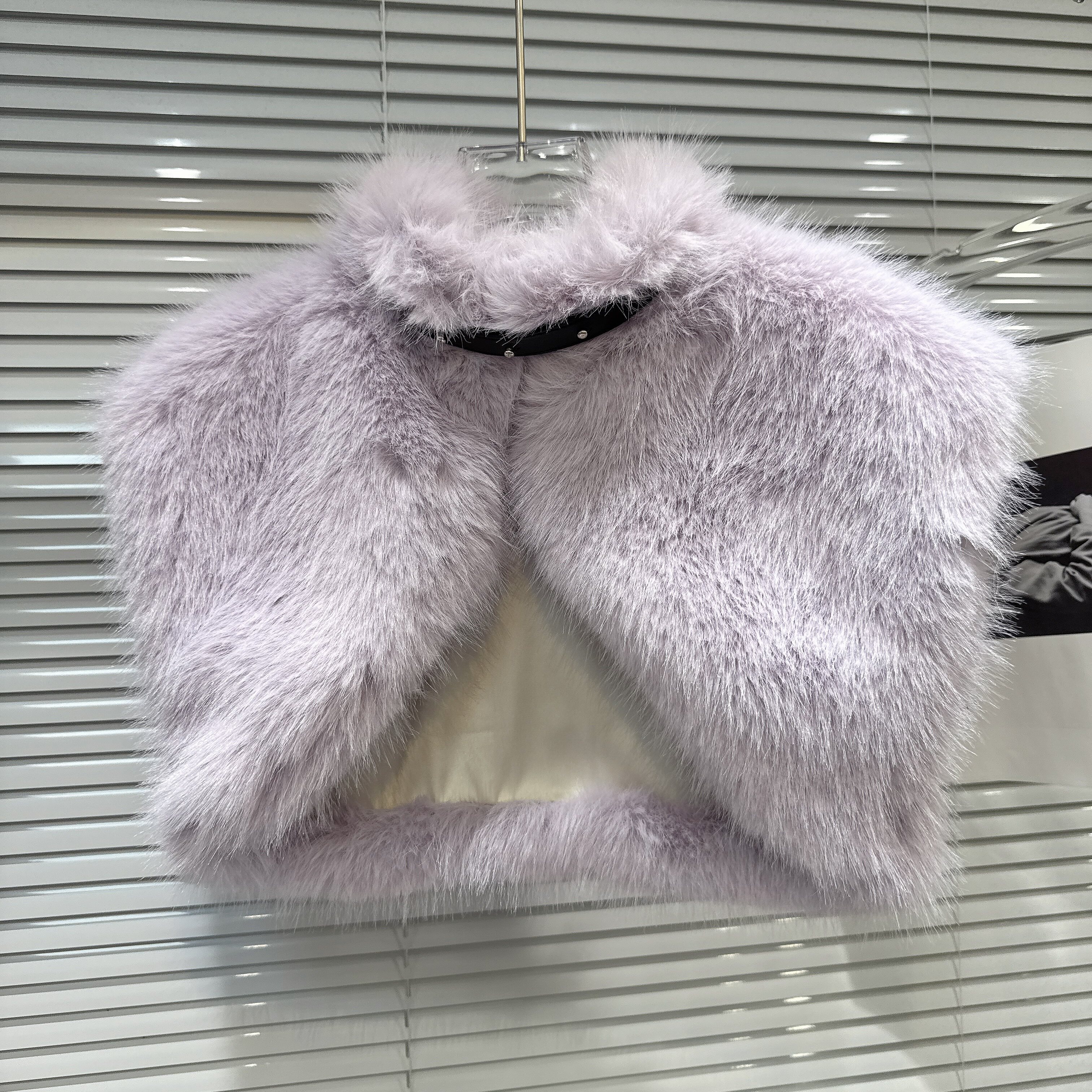 Buttoned Neck Artificial Fur Shawl Coat