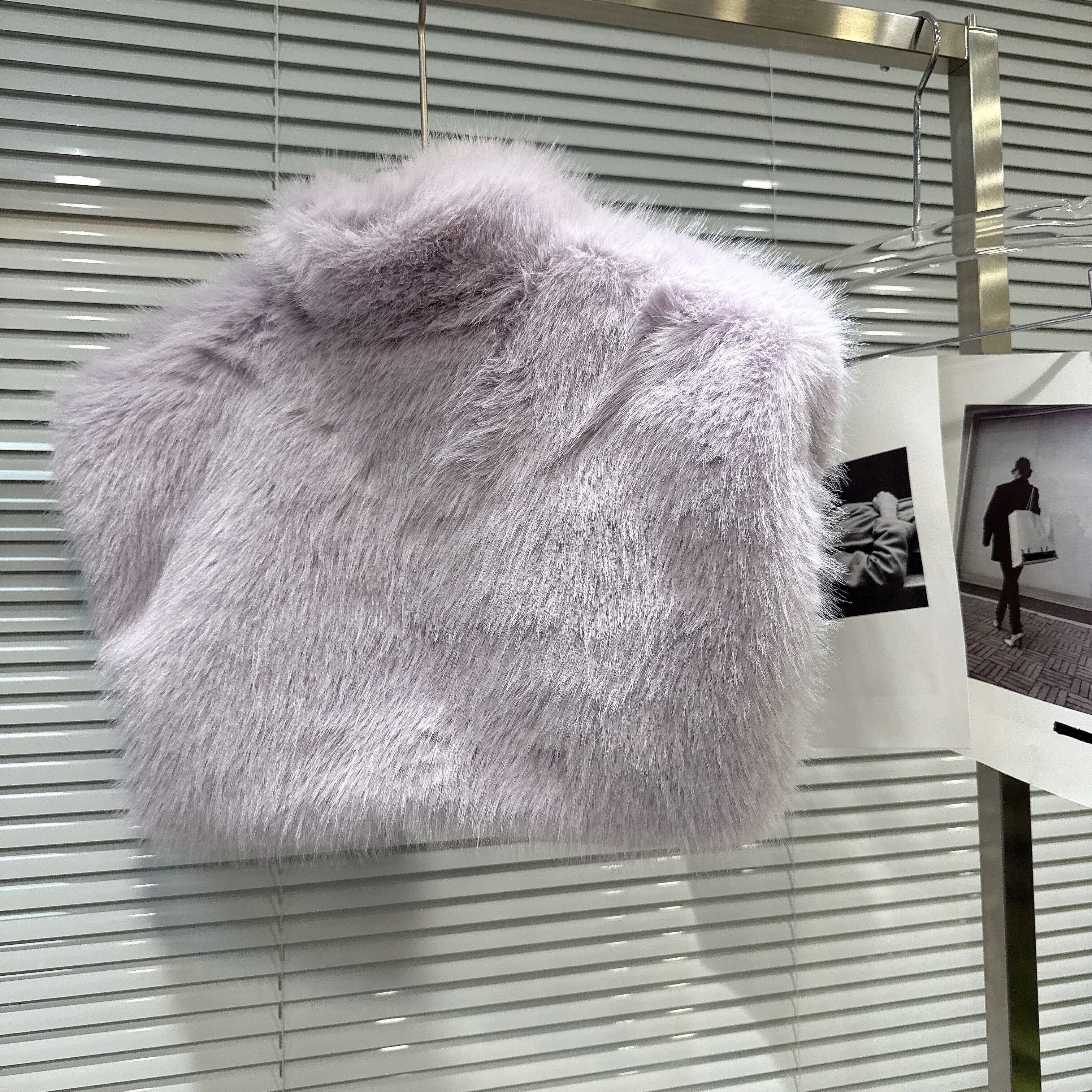 Buttoned Neck Artificial Fur Shawl Coat