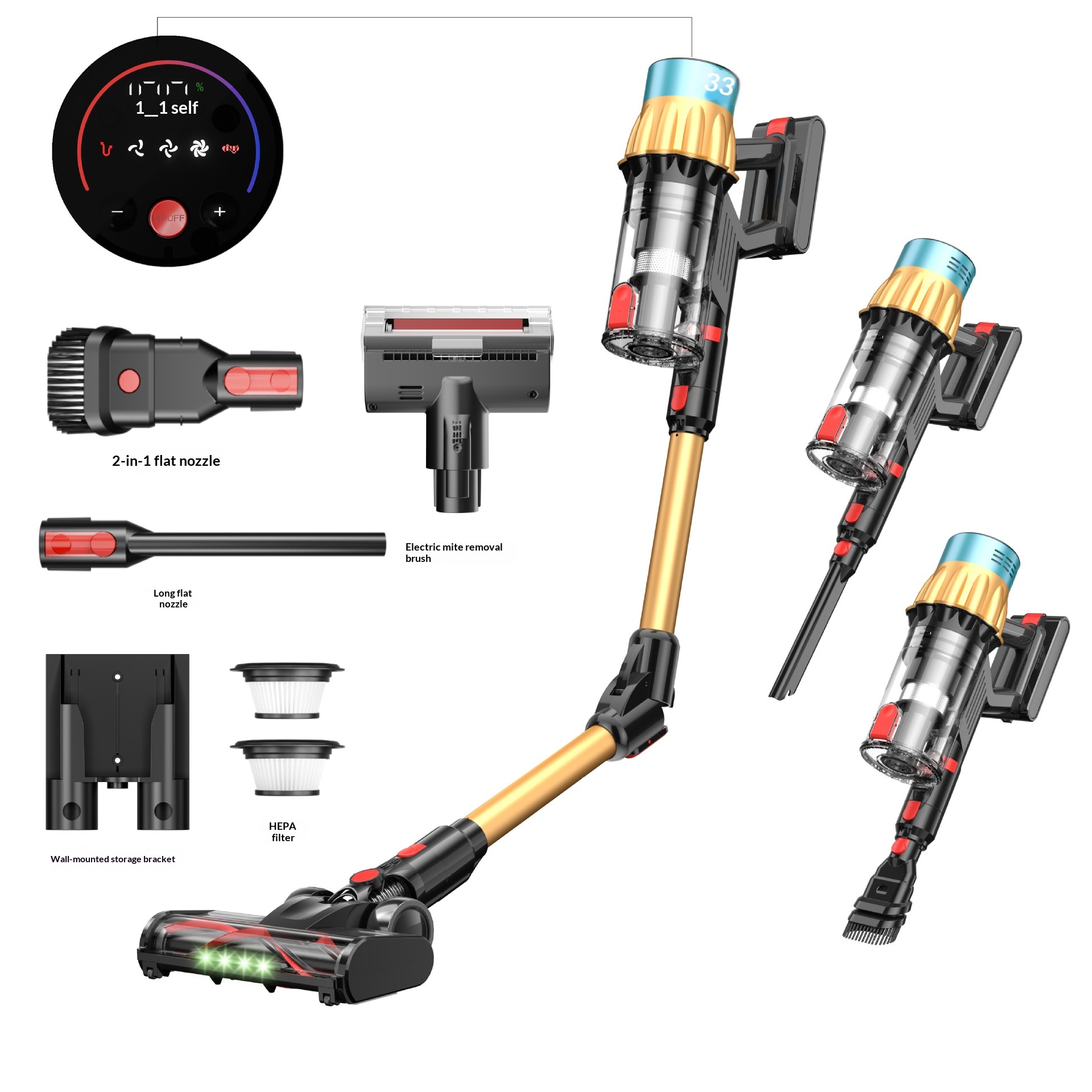 Specifications: Gold Add Mite Brush, Power Supply: EU - Foldable Handheld Portable Pet Vacuum Cleaner