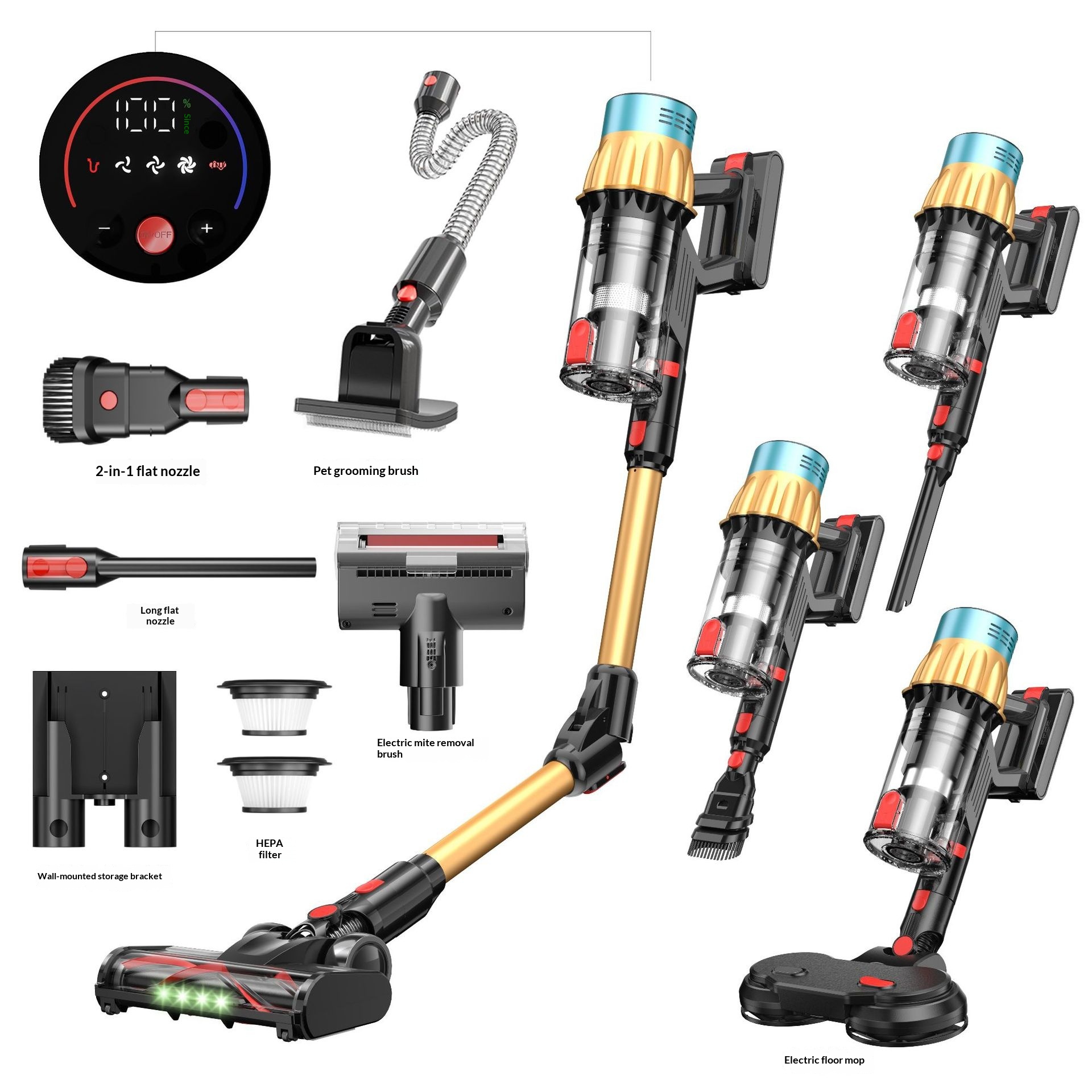Specifications: Gold Full Set, Power Supply: EU - Foldable Handheld Portable Pet Vacuum Cleaner