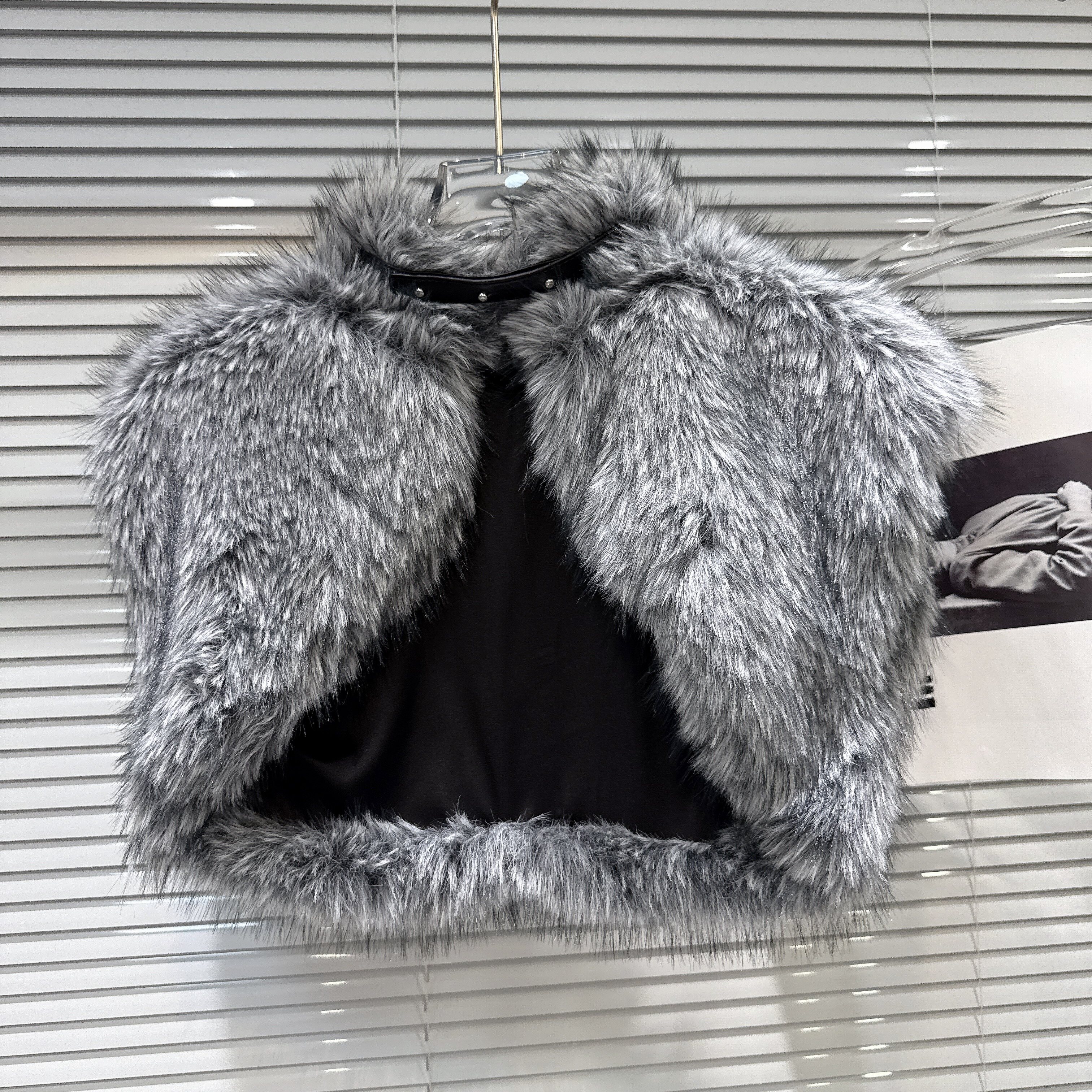 Buttoned Neck Artificial Fur Shawl Coat