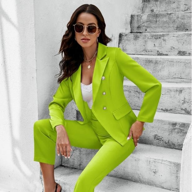 Women's Casual Bright Green Fashion Suit Set